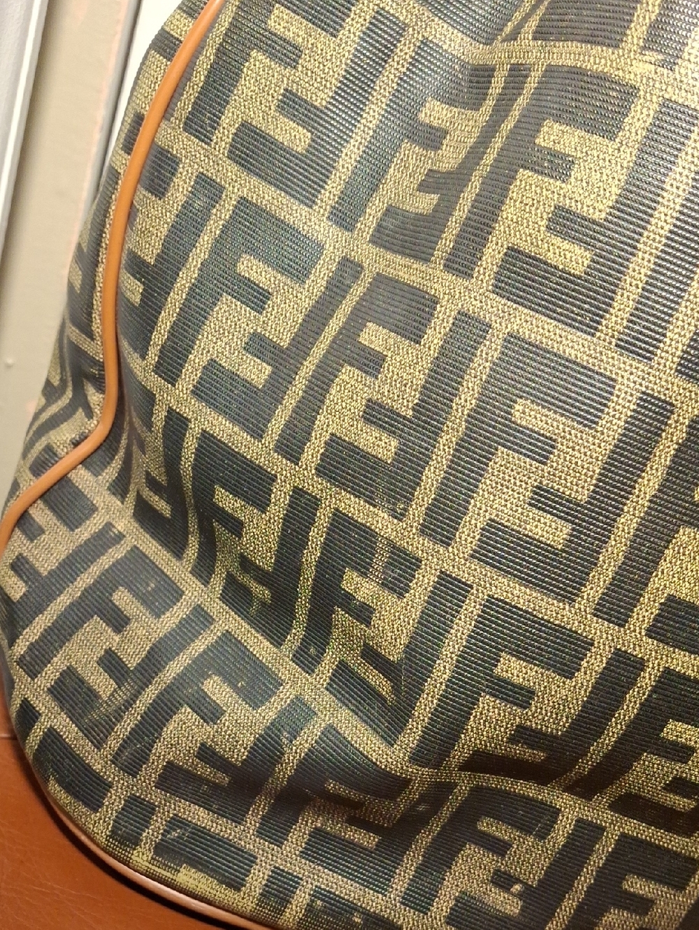 Fendi Leather-Trim Monogram Bucket Shoulder Bag in Tan and Black - Picture 6 of 12